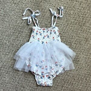 Angel Dear Rocket Print Baby Romper with Tulle Skirt